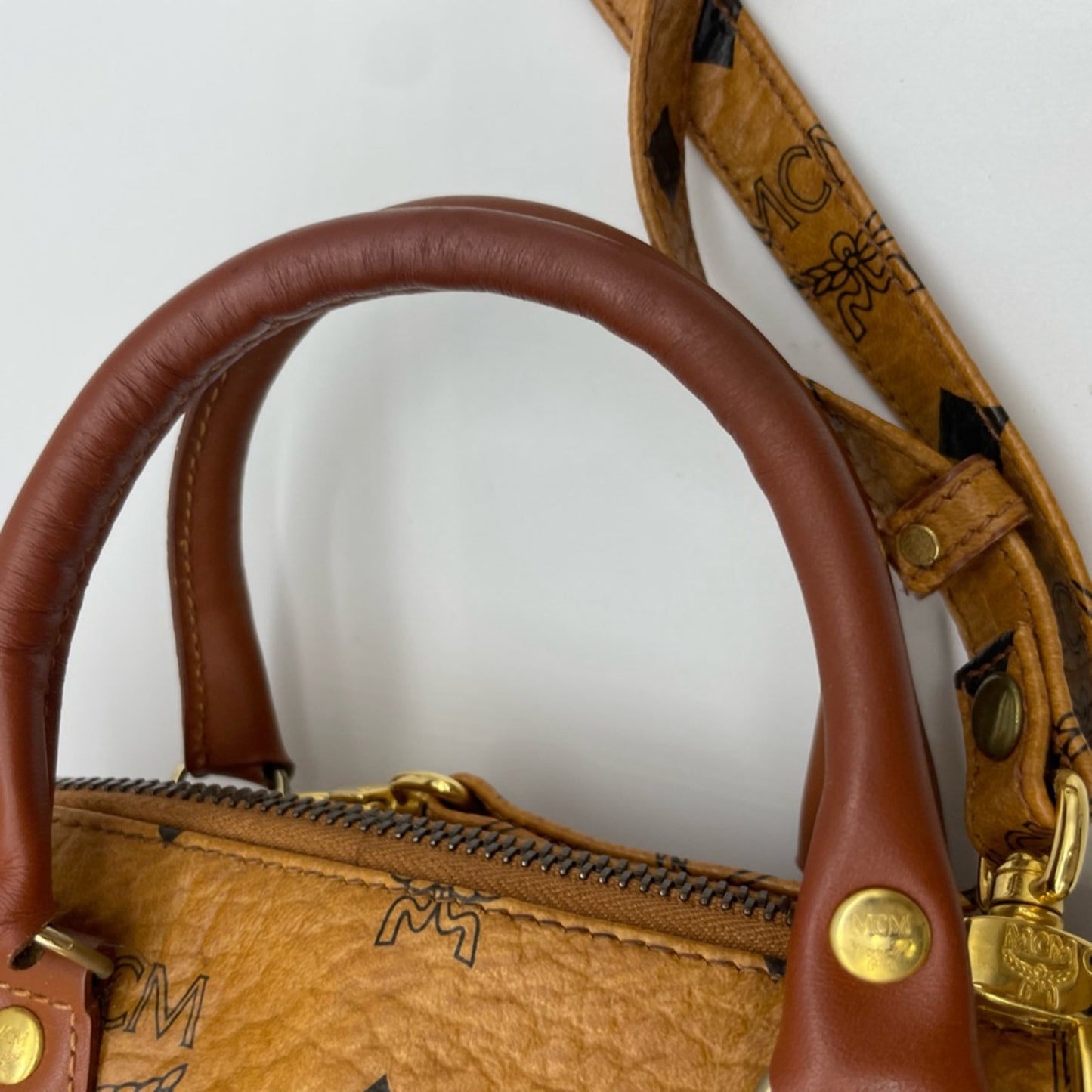 MCM Cognac Mini Bag with Gold Accents