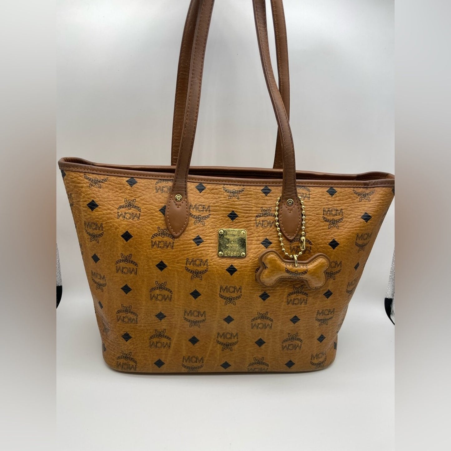 MCM Cognac Monogram Tote Bag