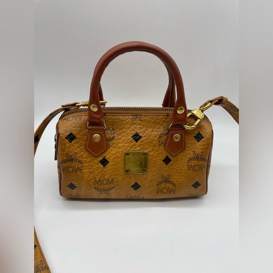 MCM Cognac Mini Bag with Gold Accents