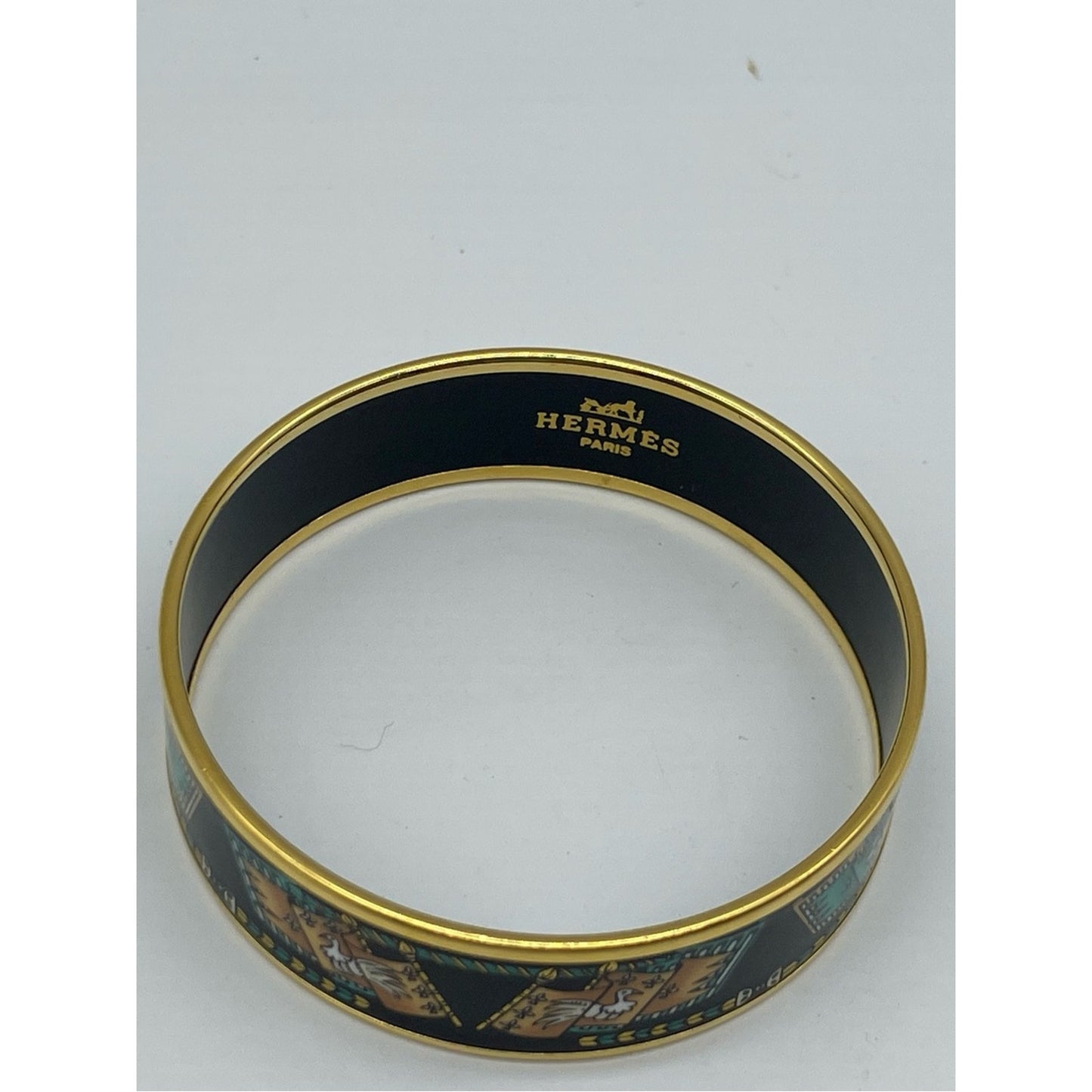 Hermes Black Enamel Bangle with Gold Trim