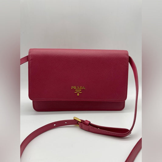 Prada Saffiano Leather Wallet on Chain/Strap