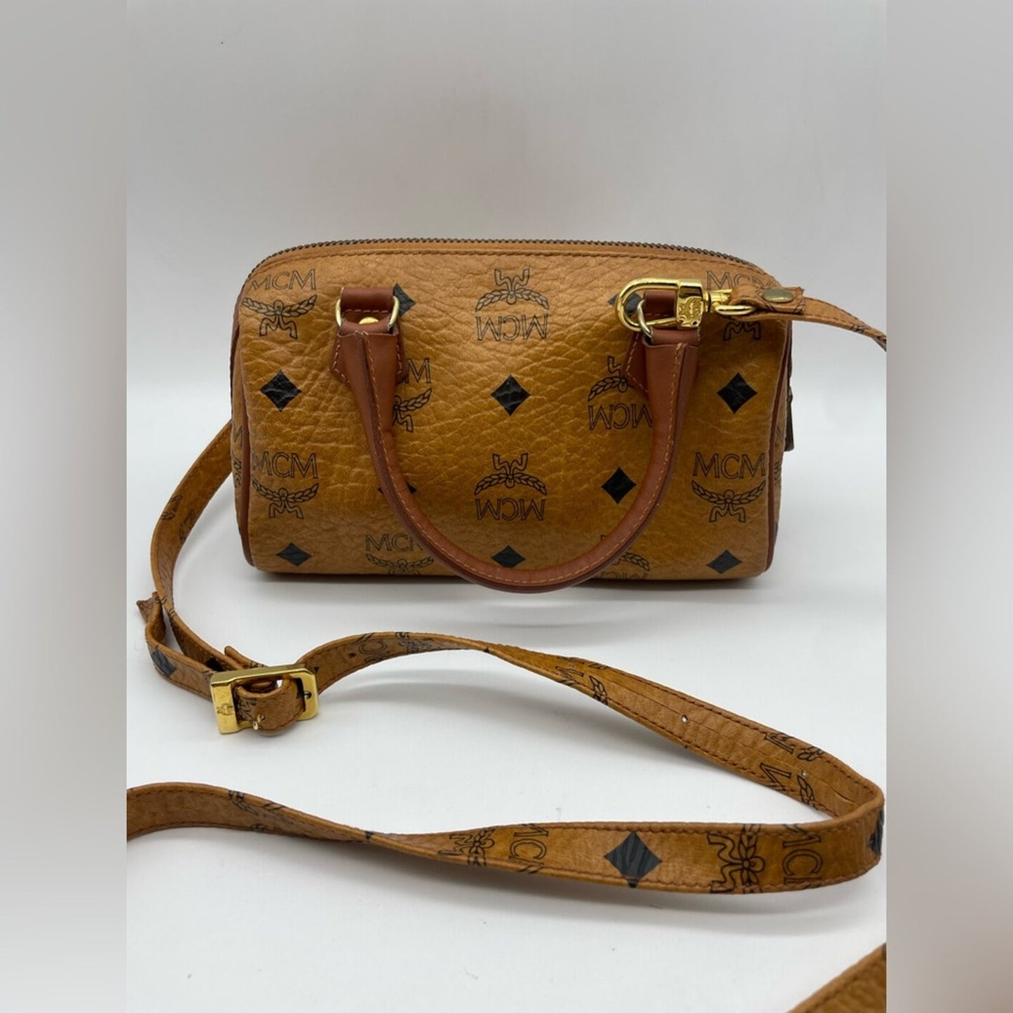 MCM Cognac Mini Bag with Gold Accents