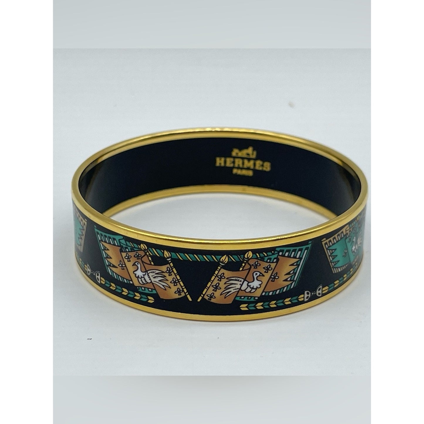 Hermes Black Enamel Bangle with Gold Trim