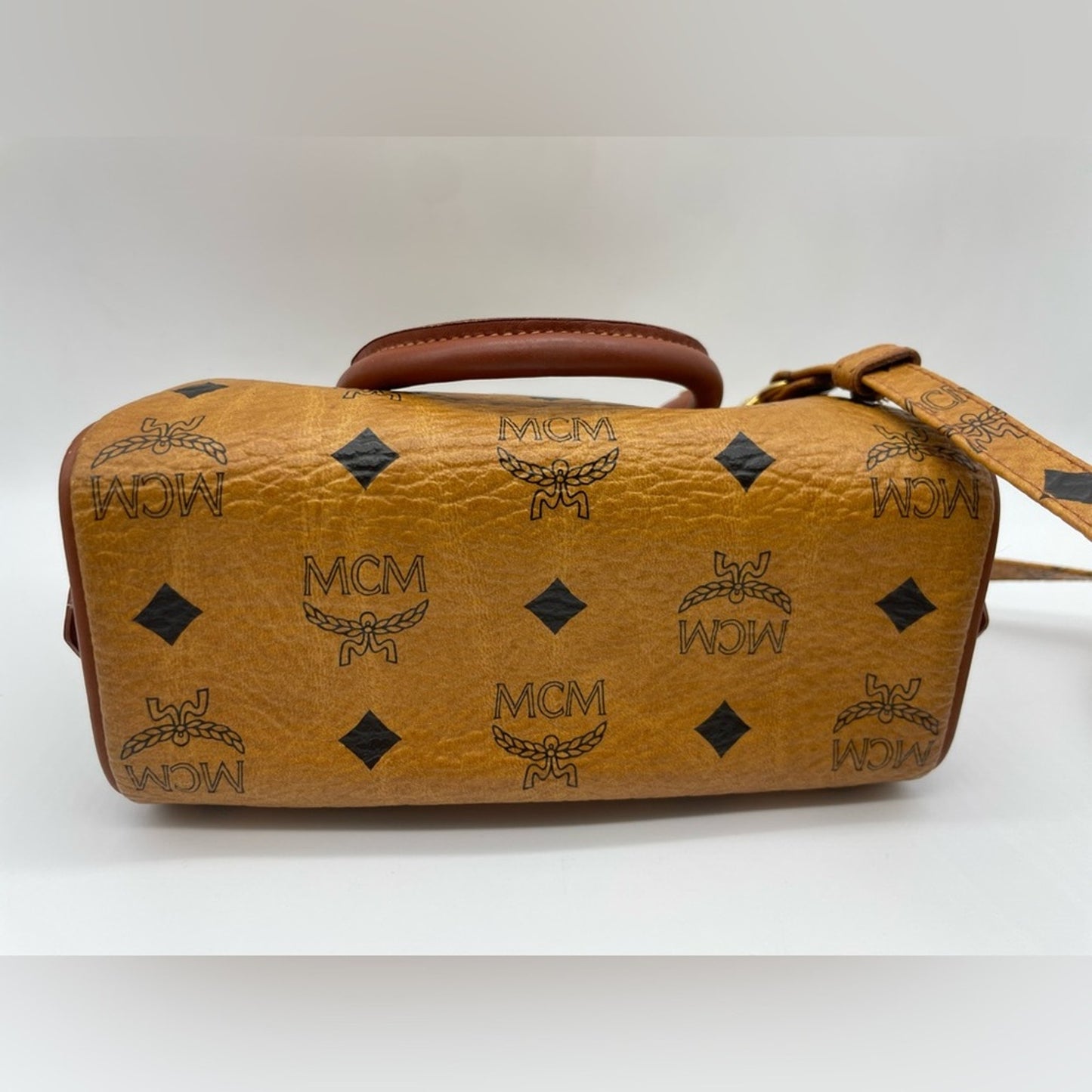 MCM Cognac Mini Bag with Gold Accents