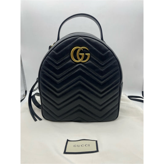 Gucci GG Marmont Black Chevron Leather Backpack