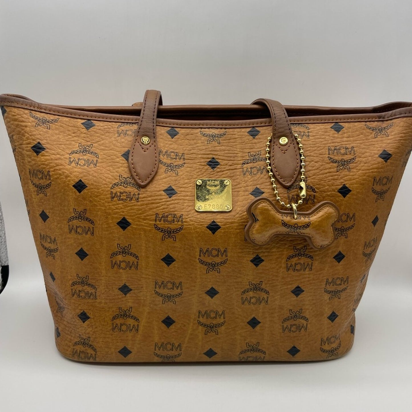 MCM Cognac Monogram Tote Bag