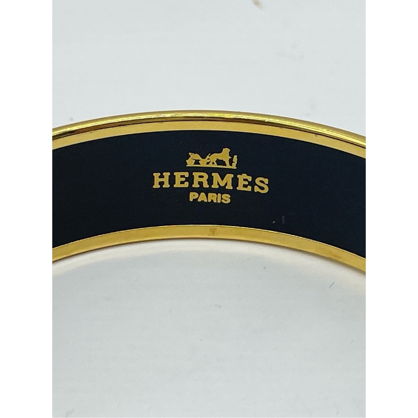 Hermes Black Enamel Bangle with Gold Trim
