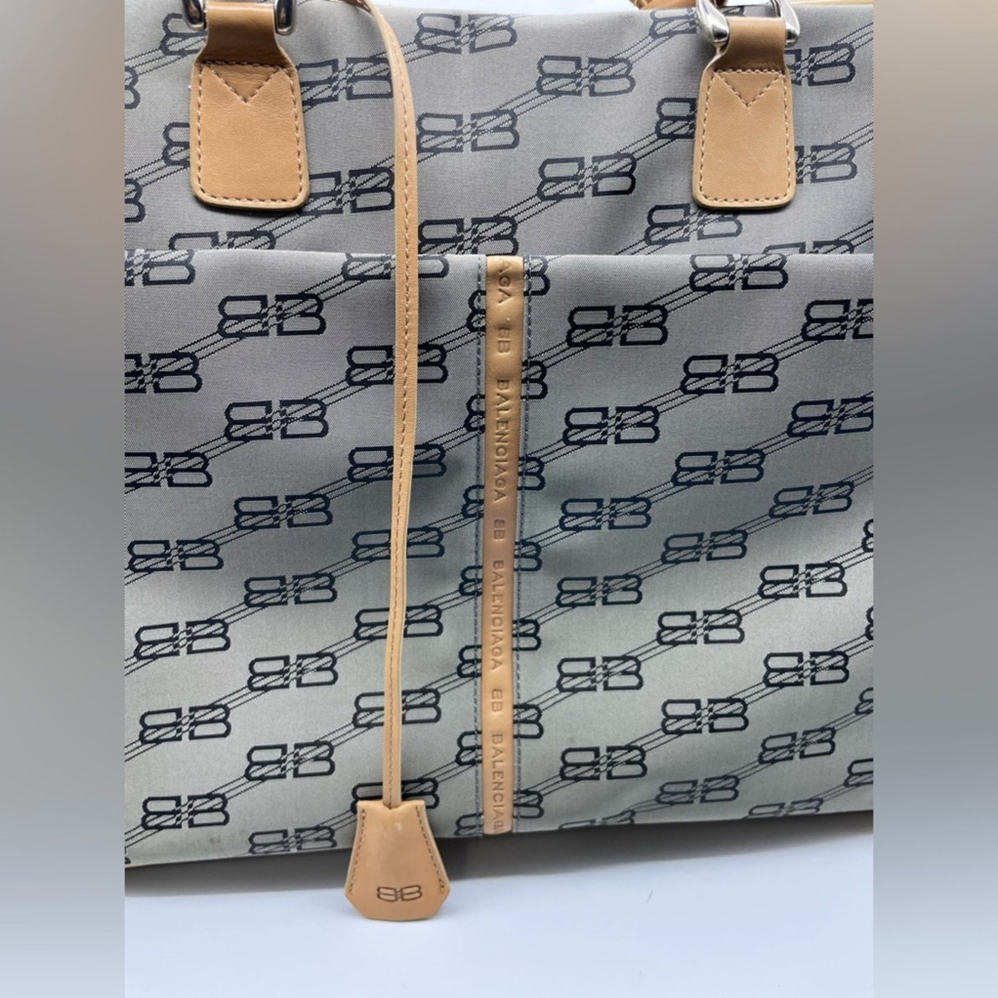 Balenciaga Green and Tan Travel Bag